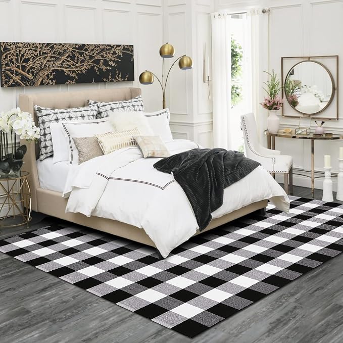 Buffalo Plaid Rug 5' x 7' Black and White Check Rug Washable Checkered Area Rug for Farmhouse/Entryway//Living Room/Laundry Room/Bedroom (5'x7', Black and White Plaid)