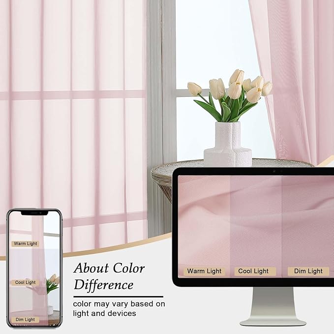 Blush Sheer Curtains 84 Inches Long 2 Panels Set - Image 7