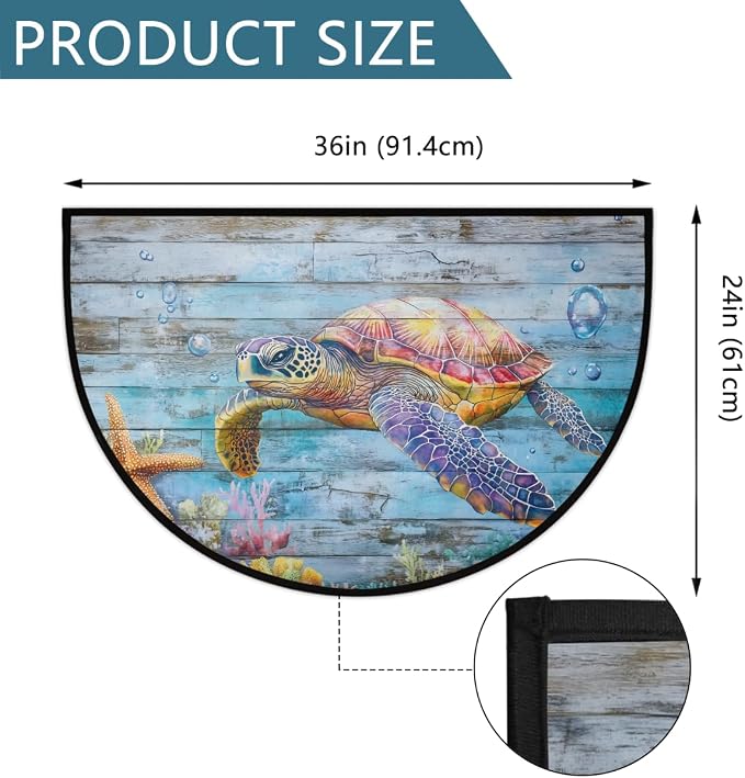 Turtles Ocean Half Round Door Mat Welcome Entrance Mat Bath Bathroom Rug | Turtles Ocean Welcome Entrance Mat Anti-Slip Half Moon Bath Mat Semi Circle Rug Indoor Outdoor Kitchen Rug
