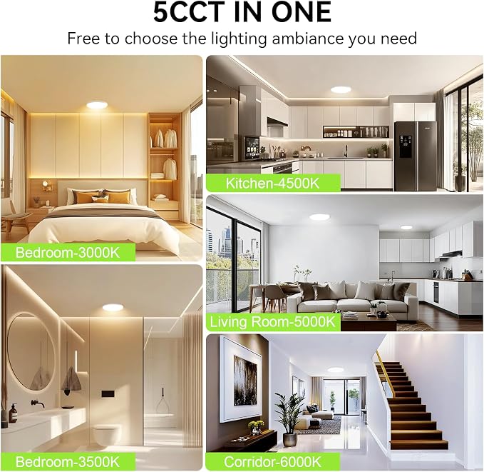 MODERN 6Pack LED Flush Mount Ceiling Light, 3000K-3500K-4500K-5000K-6000K Adjustable Ceiling Lamp,7.5inch Surface Mounted for Living Room, Bedroom, Kitchen, Laundry, Hallway (White, 6 Pack)
