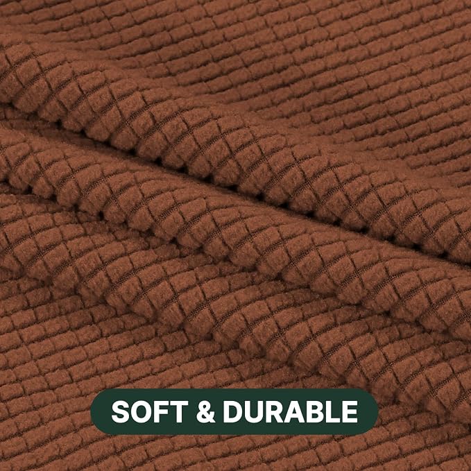H.VERSAILTEX Stretch 3 Piece T Cushion Sofa Slipcovers Individually Sofa Cushion Covers for 3 Cushion Couch Sofa Seat Cushion Covers with Elastic Bands Featuring Thicker Jacquard Fabric, Caramel