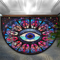 Colorful Eye Stained Glass Window Half Round Door Mat, Non-Slip Entrance Welcome Mat for Indoor Semi Circle Bathroom Floor Rugs Outdoor Mats House Heavy Duty Doormat for Kitchen Living Room 36x24 Inch