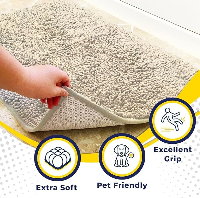 Muddy Mat® | Super Water Absorbent Door Mat Indoor, Microfiber Quick Dry Chenille Entryway Rug, Slip Resistant Front Door Mat, Indoor Mats for Entryway, Machine Washable Pet Rug, Ivory 6ft x 9ft