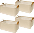 4 Pack Closet Cloth Storage Bins with Handles（ Beige 17''L x 12''W x 10''H）