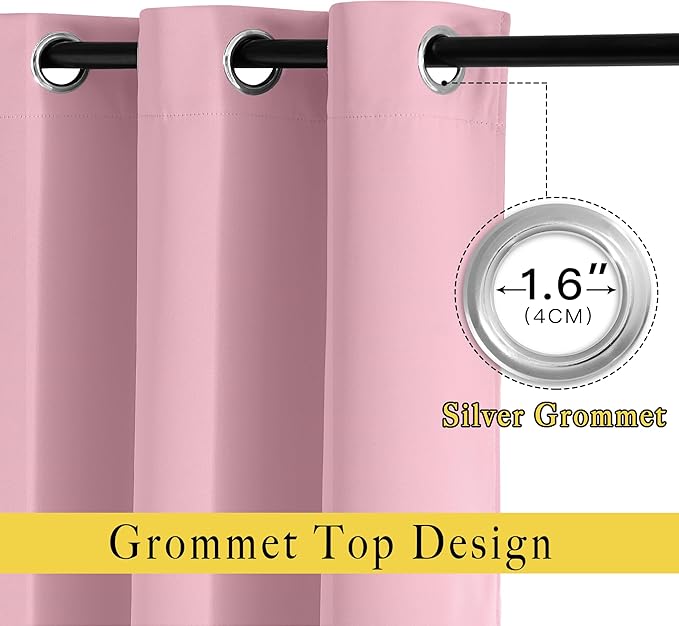 NICETOWN Room Darkening Grommet Curtain Panels - Living Room Curtains Thermal Insulated Window Treatments Privacy Draperies for Patio (W80 x L108, Crystal Pink, 1 Pair)