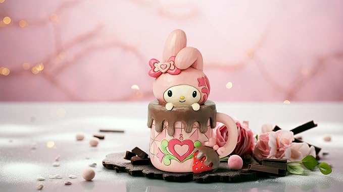 Enesco Sanrio by Jim Shore My Melody in Hot Cocoa Cup Personality Pose Figurine- Stone Resin Hand Painted Crafted Collectible Hello Kitty Figurines Home Decor Statue, 5 Inch
