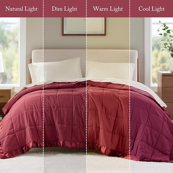 Madison Park Down Alternative King Blanket for Bed, Satin Trim, Burgundy | Lightweight Windom Blanket Premium 3M Scotchgard Moisture Wicking Treatment, OEKO TEX, Soft Bed Cover, All Season
