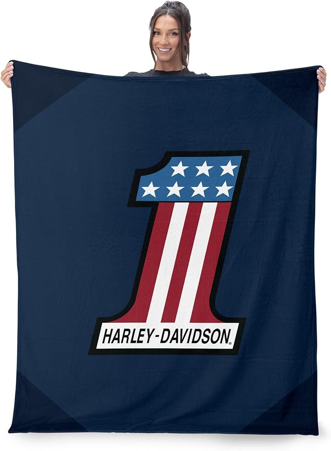Harley-Davidson Halftone American Silk Touch Throw Blanket, 46 x 60 in | 100% Polyester, Velvety Feel, Lightweight Warmth, Couch Bed Chair Lounging, Giftable Indoor Comfort