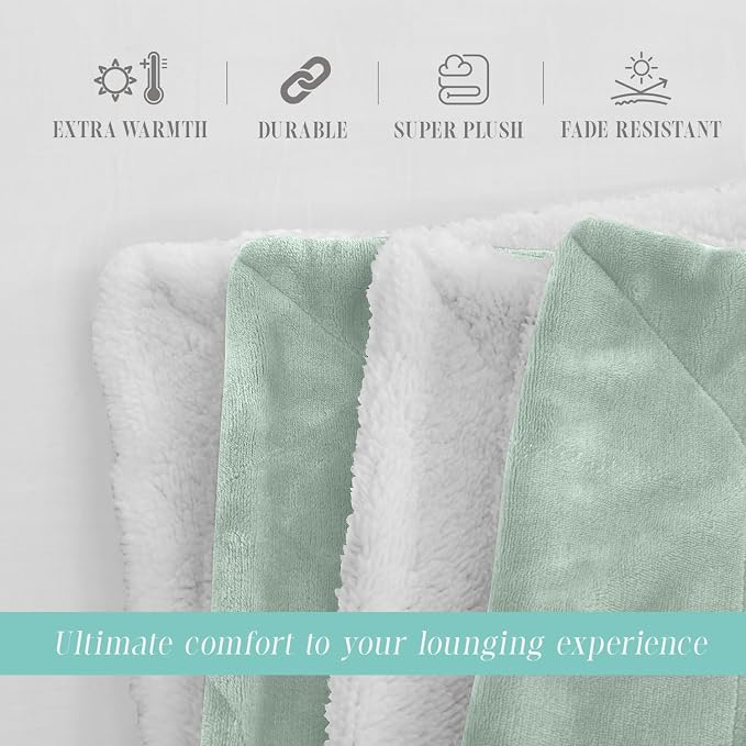 Elegant Comfort Throw Blanket, Reversible Sherpa Flannel, Ultra-Soft, Fuzzy, Cozy and Plush- All Season Lightweight Decorative Throw, 50 x 60 inches, Solid Sherpa Throw, Mint Green