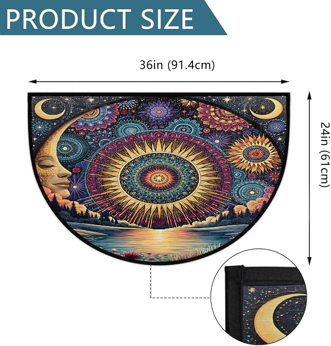 Moon Half Round Door Mat Semi Circle Rug Half Moon Doormat | Soft Washable Mandala Lake Welcome Entrance Mat for Outdoor Indoor Floor Bedroom Bathroom Home Kitchen Festival Decor