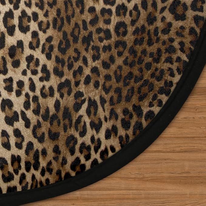 Animal Print Round Area Rug, Leopard Print Non-Slip Circle Rug for Bedroom Living Room Outdoor Study Playing Floor Mat Carpet, 3' Diameter
