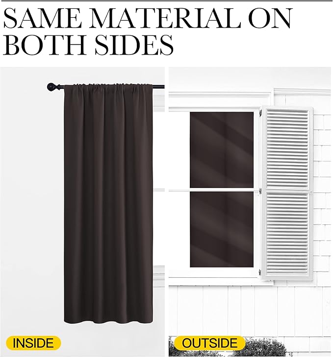 NICETOWN Blackout Curtain Panels 45 inches Long - Noise Reducing Thermal Insulated Solid Rod Pocket Window Drapes/Draperies for Kids Room (Toffee Brown, 1 Pair, 42 inches by 45 Inch)
