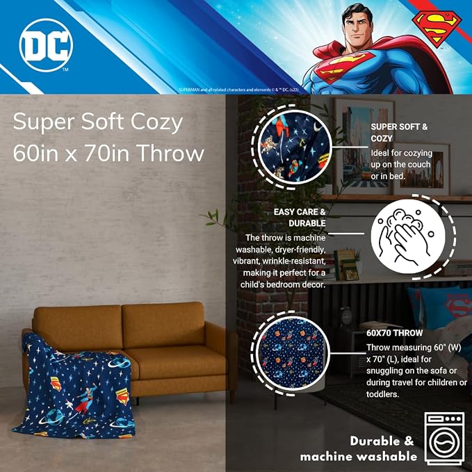 Franco Collectibles Superman DC Comics Krypto Dog Bedding Super Soft Cozy Plush Throw, 60 in x 70 in, (Officially Licensed Product)