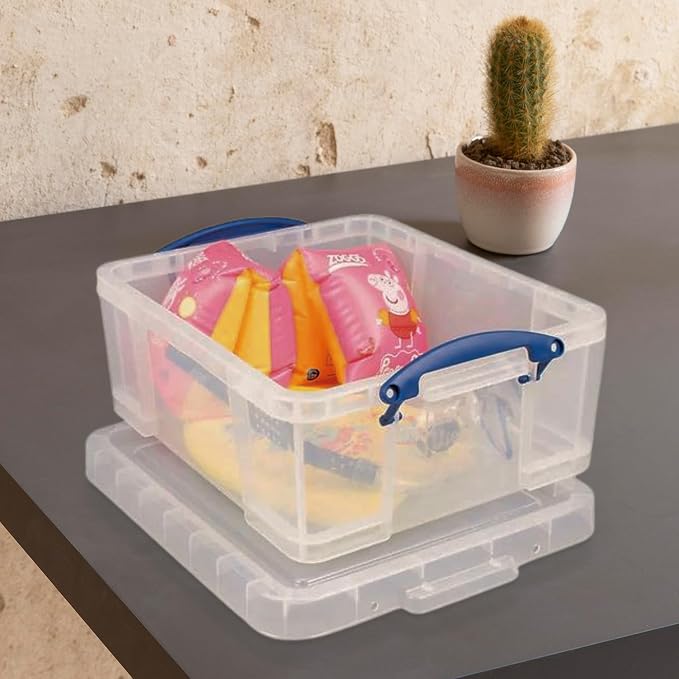 Really Useful Box 17L Plastic Storage Bins, 4 Pack | Containers with Snap Lids and Clip Lock, Clear