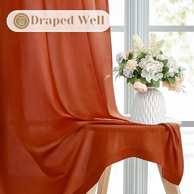 HOMEIDEAS Non-See-Through Fall Burnt Orange Privacy Sheer Curtains, 52 X 72 - Image 7