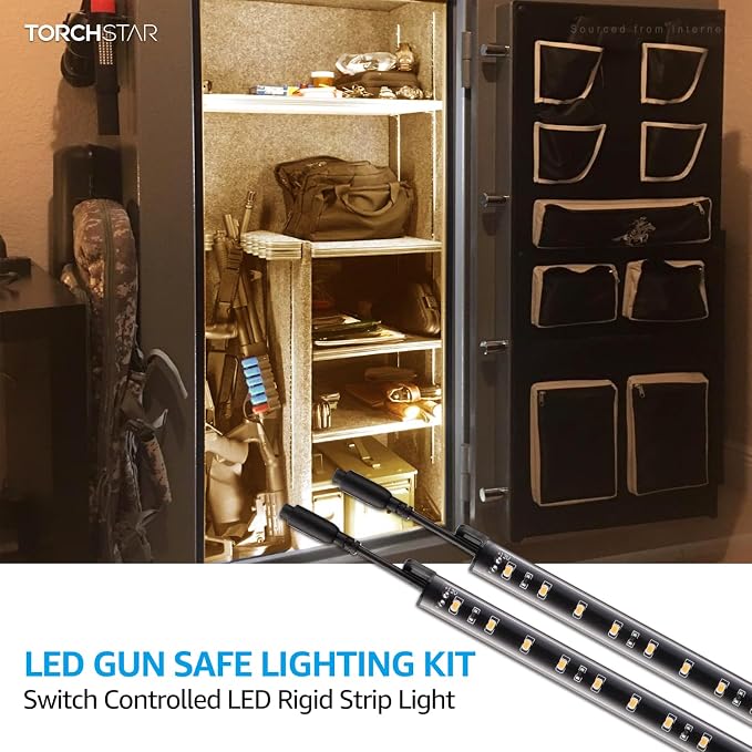 TORCHSTAR 6pcs 12 Inch LED Safe Lighting Kit, Rocker Switch, 3000K | UL Power Adapter, Input 100-240V, Linkable Gun Safe Light Bars, 900LM, for Under Cabinet Locker Closet Showcase, Warm White