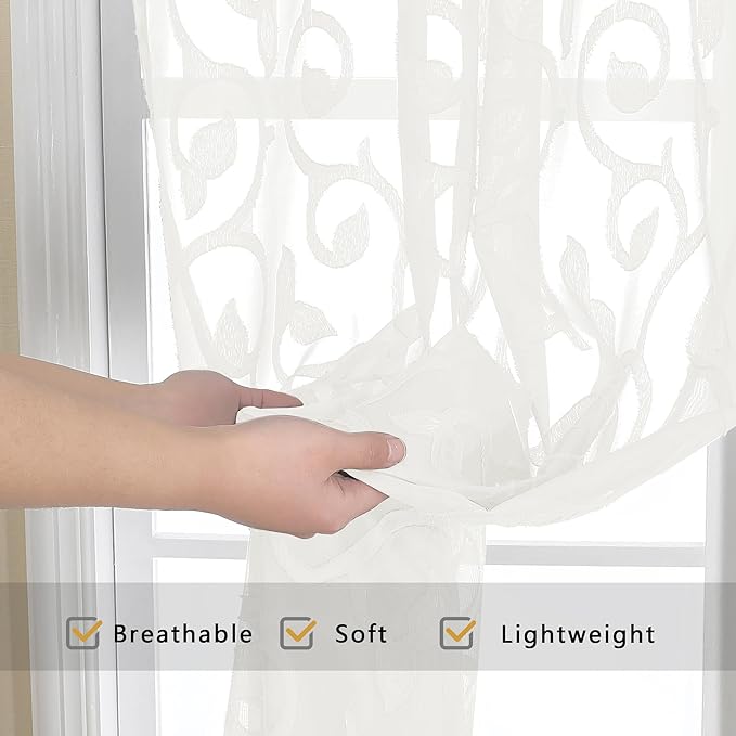 OWENIE Furman Ivory Sheer Curtains 45 Inch Length 2 Panels Set - Image 5