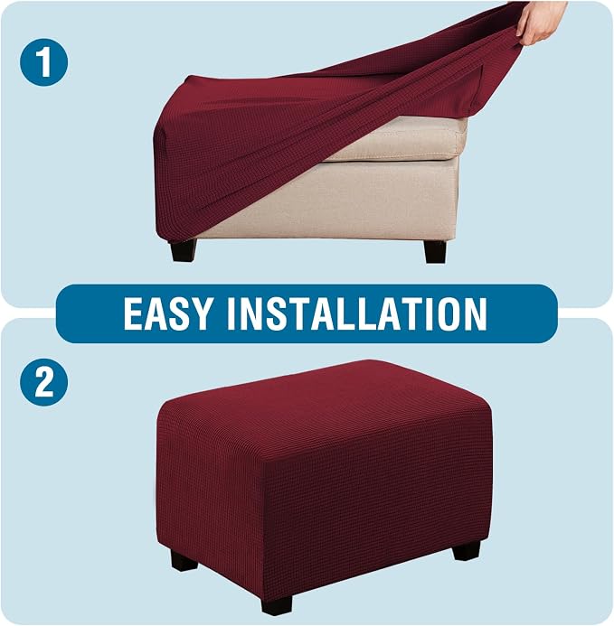 H.VERSAILTEX Ottoman Cover Slipcover Rectangle Fit Length 33'-38' Footrest Sofa Slipcovers Stool Cover Footstool Protector Covers Feature Stretch Thick Jacquard Fabric Removable Washable - Burgundy