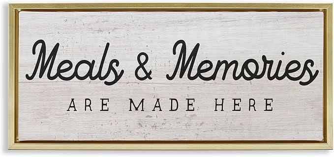 Meals and Memories Kitchen Sign, 13 x 30 Inch Canvas in Floater Frame | Stupell Industries · By Lil' Rue · Ready to hang · Rustic charm for kitchen or dining room · Made in USA