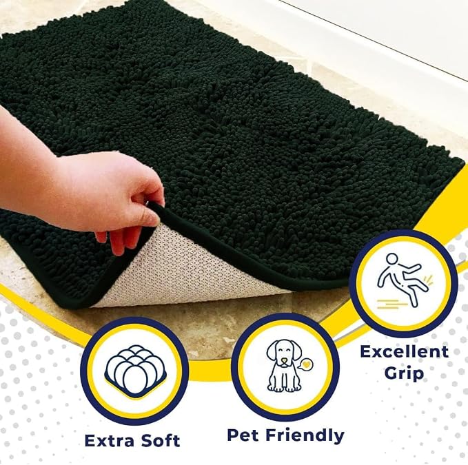 Muddy Mat® | Super Water Absorbent Door Mat Indoor, Microfiber Quick Dry Chenille Entryway Rug,Slip Resistant Front Door Mat,Indoor Mats for Entryway,Machine Washable Pet Rug, Hunter Green 3ft x 8ft