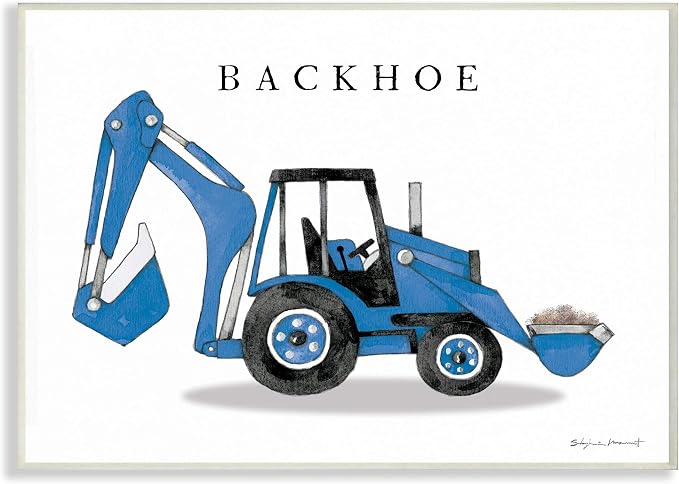 'Blue Backhoe Construction Truck Demolition'| Wall Plaque Art | Stupell Industries | 19 x 13 Inches, Easy to Hang and Sturdy, Made in USA, by Stephanie Workman Marrott