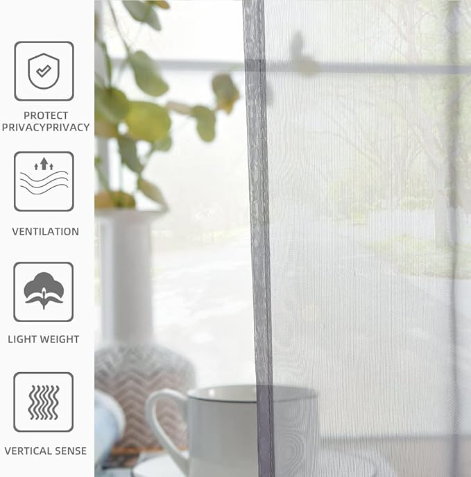 youleyar Solid Sheer Rod Pocket Curtain Voile Draperies 2 Panels White Beige - Image 6