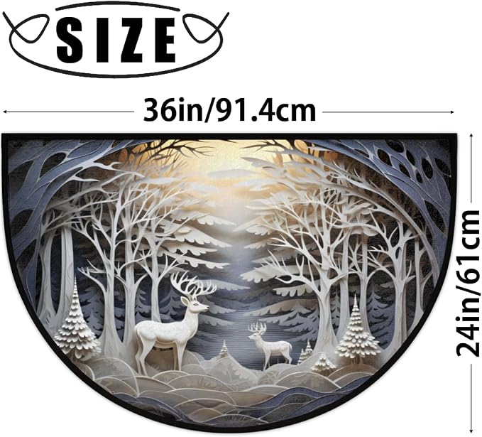 cfpolar Christmas Winter Scene Reindeer Half Round Door Mat Indoor Entrance Half Circle Area Rug Semi Circular Door Mat Half Moon Rug for Floor Bathroom Living Room Bedroom Kitchen Fireplace 24"x36"
