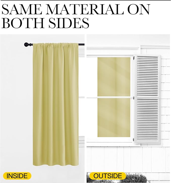NICETOWN Kitchen Curtains, Paler Yellow, 34" x 40", Set of 2, Short Blackout Curtains & Drapes, Thermal Insulated Rod Pocket Window Treatment Draperies for Nursery