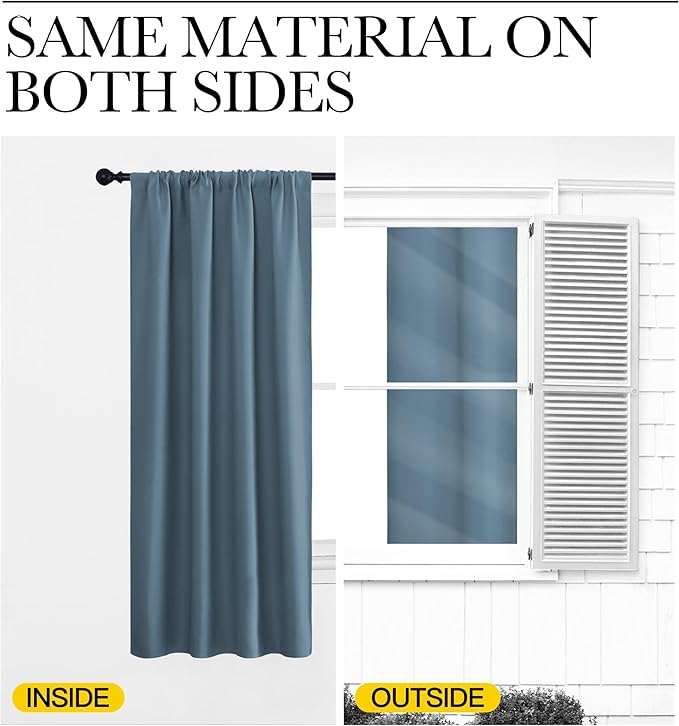 NICETOWN Blackout Curtains for Living Curtains, Smoky Blue, 1 Pair, 34-inch W x 84-inch L, Home Decorations Thermal Insulated Solid Pole Top Blackout Drapes for Living Room