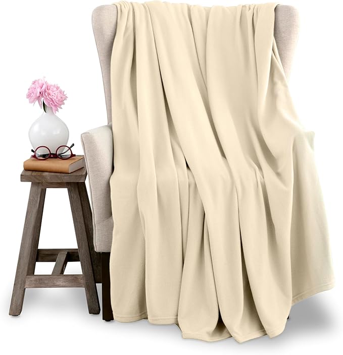 Twin Size Microfleece Blanket | Fleece Bed Blanket | All-Season Comfort| Supersoft Lightweight Throw Blanket | Plush Throw Blanket for Bed Couch or Sofa | Travel Blanket | Pet-Friendly | Ivory