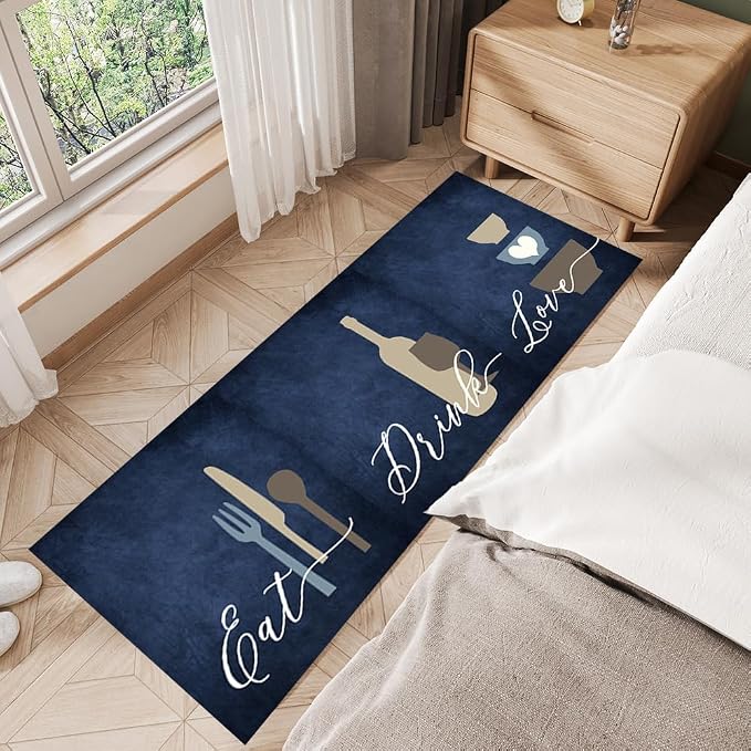 GUBIYU Blue Modern Abstract Area Rug, 4'11" x 1'11" (Rectangular), Farmhouse Welcome Mat