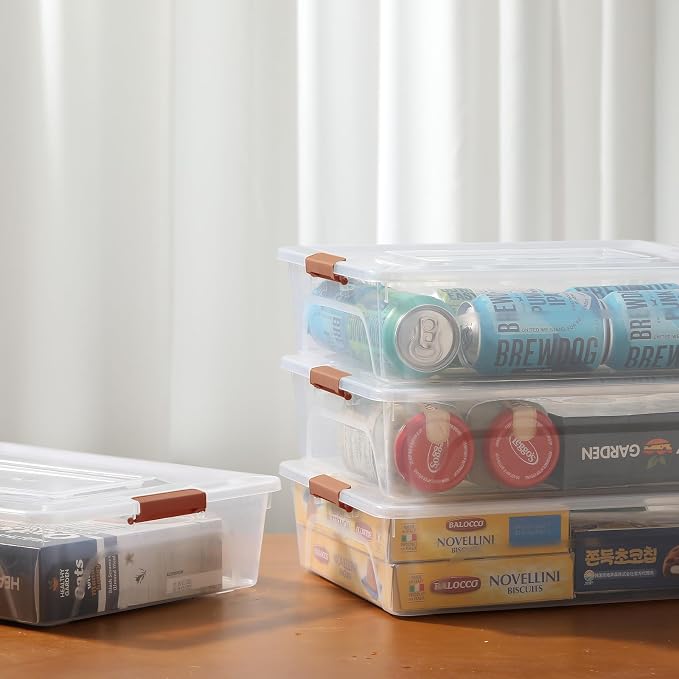 novelinks 10 Quart Clear Plastic Storage Containers with Lids (4 Pack) | Storage Bins with Lids, Stackable Small Clear Bins, Craft Storage Box, Paper Storage, Under Bed Storage Bins, Pencil Box