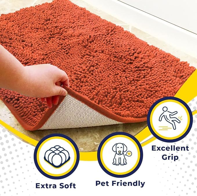 Muddy Mat® | Super Water Absorbent Door Mat Indoor, Microfiber Quick Dry Chenille Entryway Rug, Slip Resistant Front Door Mat, Indoor Mats for Entryway, Machine Washable Pet Rug, Coral 24" x 60"