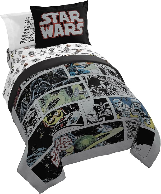 Star Wars Twin Comforter Set 5 Piece Soft Bedding for Boys, Multi | Darth Vader Yoda, Bed in a Bag, Comforter Sheets Sham Pillowcase, Soft Microfiber, Machine Washable, Boys Gift