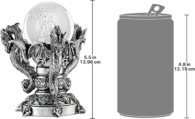 Design Toscano Dragons of Corfu Castle Gothic Decor Statue Globe Figurine, 5 Inch, Polyresin and Glass, Silver Chrome