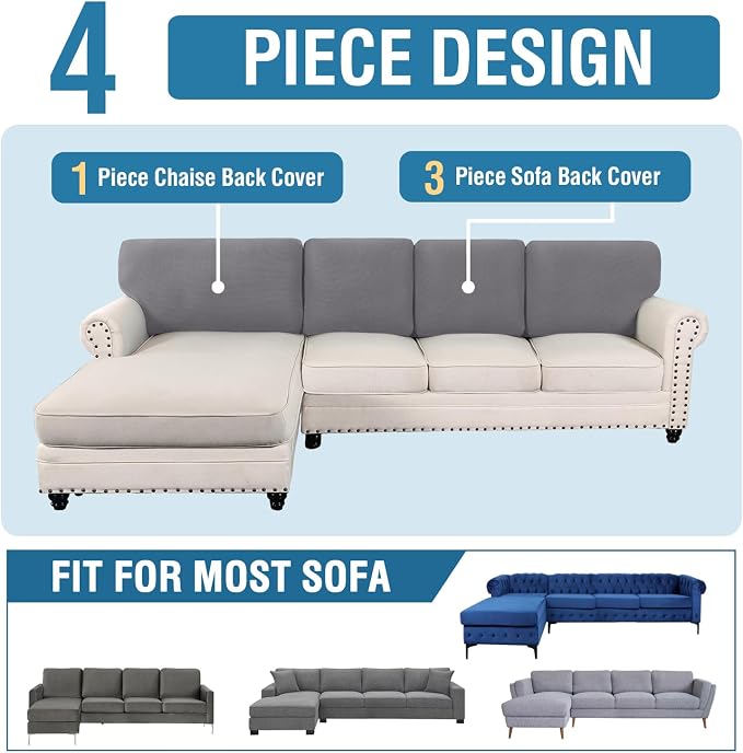 H.VERSAILTEX Backrest Cushion Covers Sectional Couch Back Cushion Covers for Sectional Sofa Set for Both Left/Right Couch (Back Only: 1 Chaise + 3 Sofa, Dove)