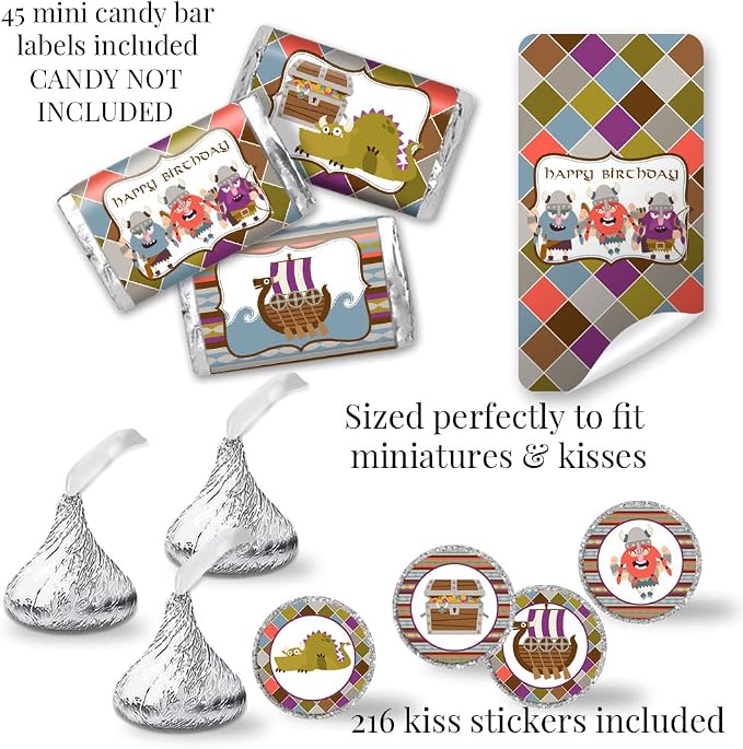Amanda Creation Deluxe Viking Birthday Party Bundle Includes 20 Each of Invitations & Thank You Cards with Envelopes + 2 Sizes of Stickers, Mini Candy Bar Wrappers & Water Bottle Labels!