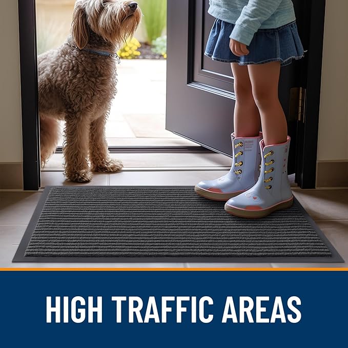 OLANLY Front Door Mat Indoor Outdoor Entrance, Waterproof Heavy Duty Doormat, Fade Resistant, Low Profile, Easy Clean Patio Porch Welcome Floor Mats for Entry, 47x23, Charcoal Grey