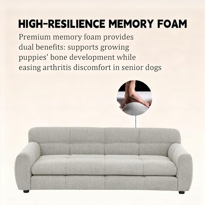 51" Dog Sofa Couch Bed for Small, Medium, Large Dogs, Soft Memory Foam Pet Sofa with Durable Linen Fabric, Comfortable Pet Couch with Backrest and Armrests, Easy to Clean and Maintain（Beige）