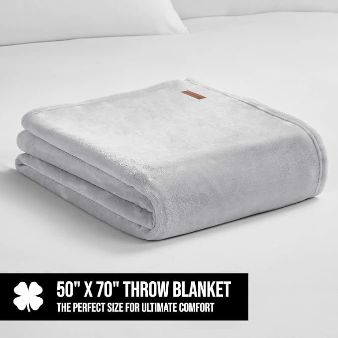 Lucky Brand Solid Plush 50"x70" Throw Blanket, Glacier Gray - Soft, Cozy, and Timeless Comfort