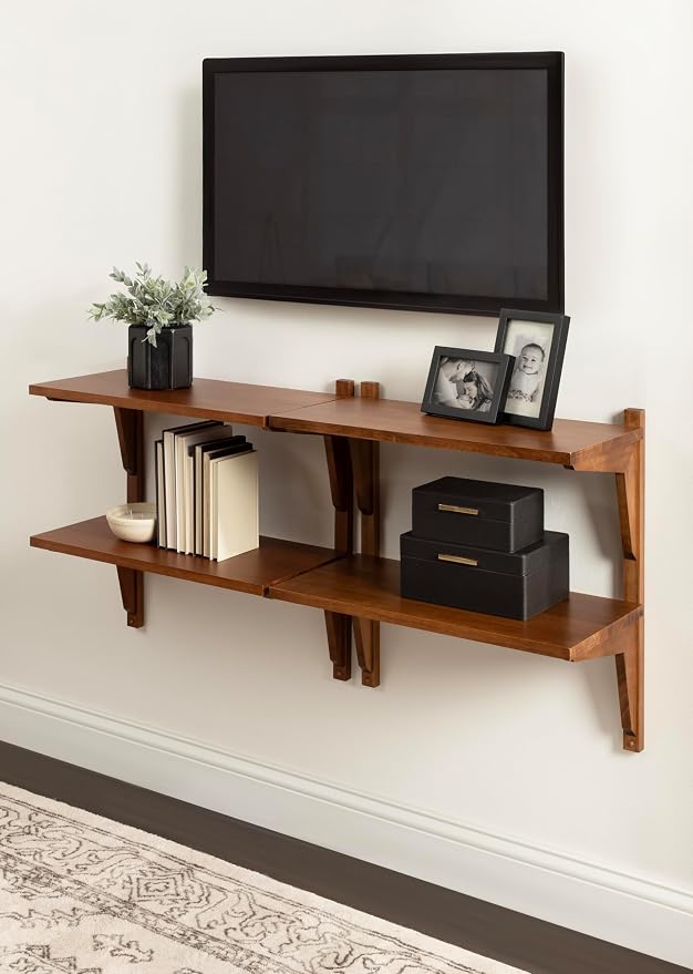 Kate and Laurel Meridien Modern Two-Tier Wooden Shelves, 24 x 12 x 24, Walnut Brown, Stunning Tiered Wall Shelf for Storage and Display as Cute Nursery Shelving or Bedroom Storage