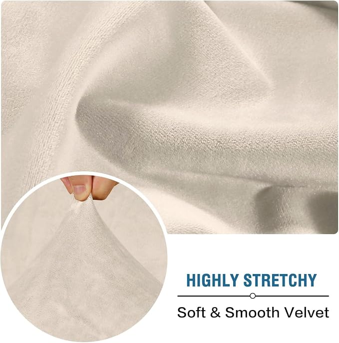 H.VERSAILTEX Velvet Stretch Individual Couch Cushion Cover Plush Slipcover for Loveseat Sofa Furniture Protector Seat Cover (1 Piece Loveseat Cushion Cover, Ivory)