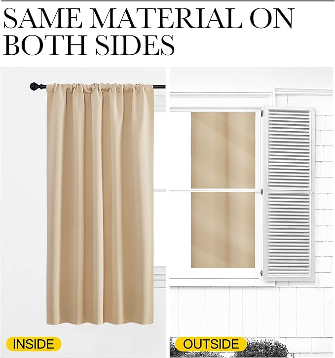 NICETOWN Blackout Room Darkening Curtains - Home Decoration Light & Noise Reducing Thermal Insulated Window Draperies with Rod Pocket Top (Biscotti Beige, Set of 2, 29 inches Wide x 30 inches Long)