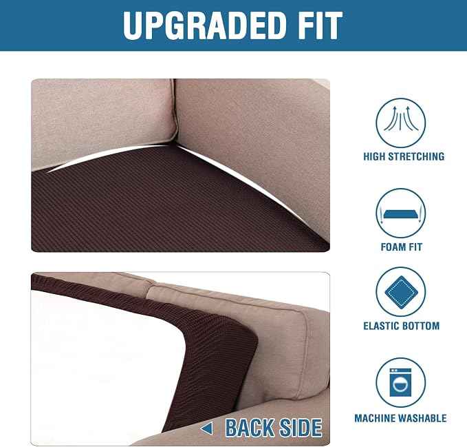 H.VERSAILTEX Super Stretch Individual Seat Cushion Covers Sofa Covers Couch Cushion Covers Slipcover Sets Thick Jacquard Textured Twill Fabric (1 Piece Loveseat Cushion Cover, Chocolate)