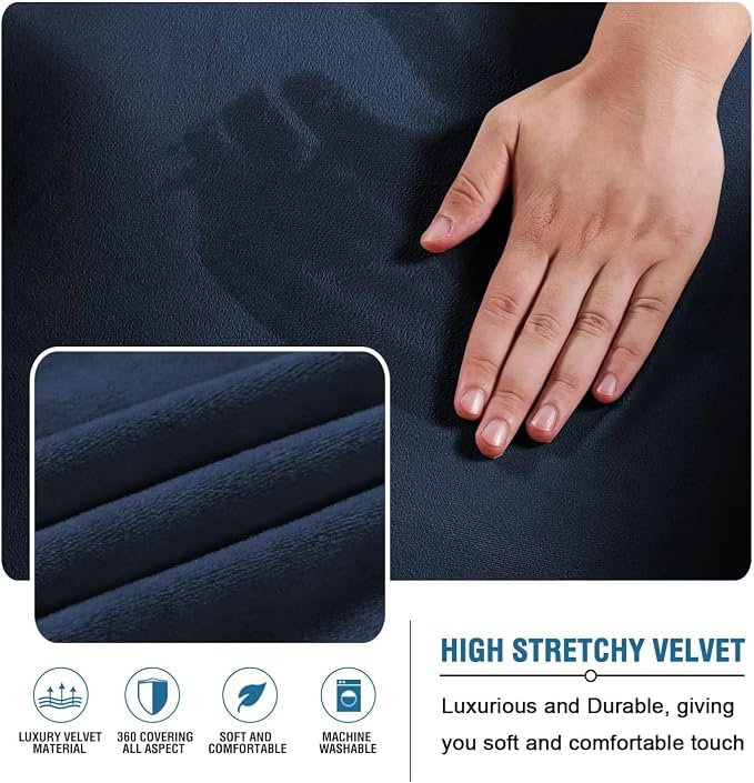 H.VERSAILTEX Real Velvet Futon Cover Armless Sofa Covers Sofa Bed Covers Stretch Futon Couch Cover Sofa Slipcover Furniture Protector Thick Soft Velvet Fabric Form Fitted Stay in Place, Navy