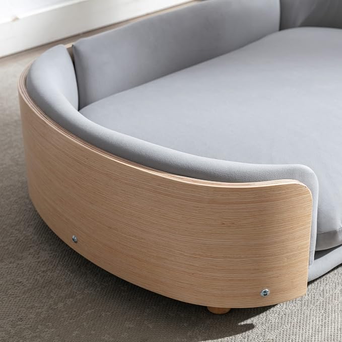 Pet Sofa Bed for Small Medium Dogs Cats, Removable Washable Plush Cushion Elevated Anti-Slip Durable Pet Couch Lounge Furniture for Living Room Bedroom (Light Gray, Large)