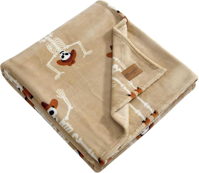 Wrangler - Throw Blanket, 50 x 70, Ultra-Soft Printed Plush Bed & Couch, Cozy Decorative Throw, Cute Ghosts Purple, Skeleton Rodeo Brown
