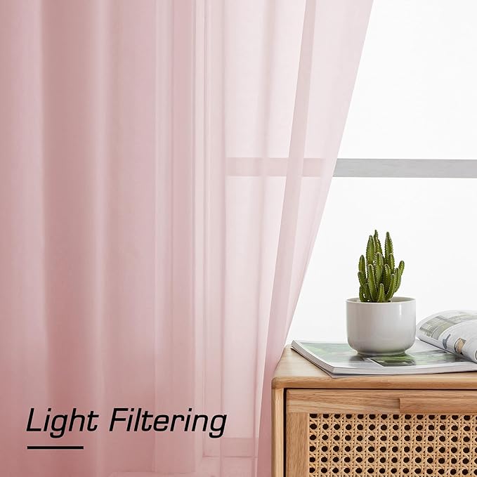 Simplebrand Blush Sheer Curtains 96 Inches Long, Light Filtering Light Purple Rod Pocket Solid Color Window Sheer Curtain Panels, Elegant Curtains & Drapes for Living Room, Bedroom 2 Panels, 42" W