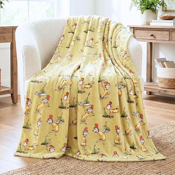 Green Eggs & Ham by Dr. Seuss Book Throw, Kids Super Soft Plush Cozy Throw Blanket, 60 in x 70 in, (Officially Licensed Product) by Franco