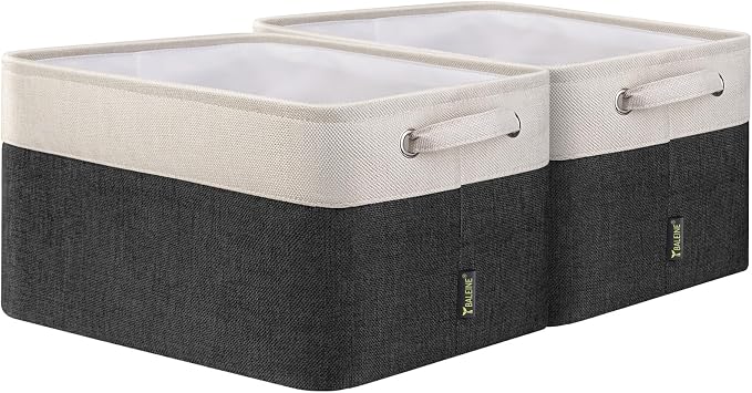 BALEINE 2 Pack Fabric Closet Storage Bins for Shelves, Linen Closet Organizers and Storage, Decorative Baskets for Organizing, Shelf, Clothes, Home, Office (Black, 15"x11"x9.5")